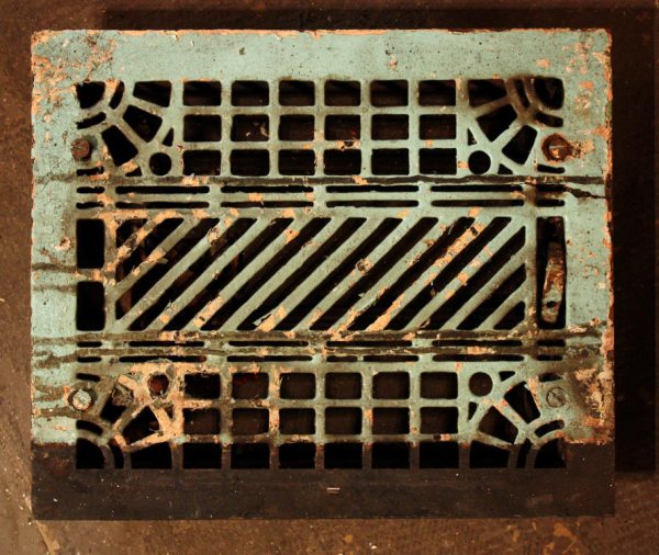 SOLD Antique Cast Iron Floor Vent, 8" x 10" Back Opening-0