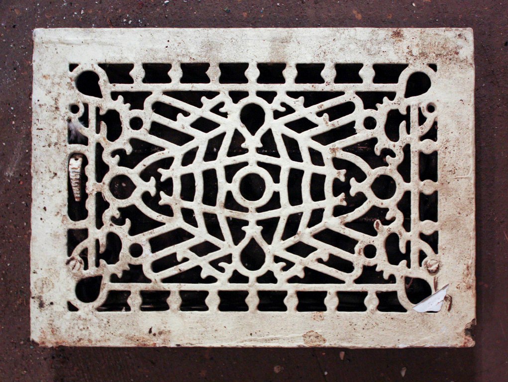 SOLD Antique Cast Iron Floor Grate, 8" x 12" Back Opening-0