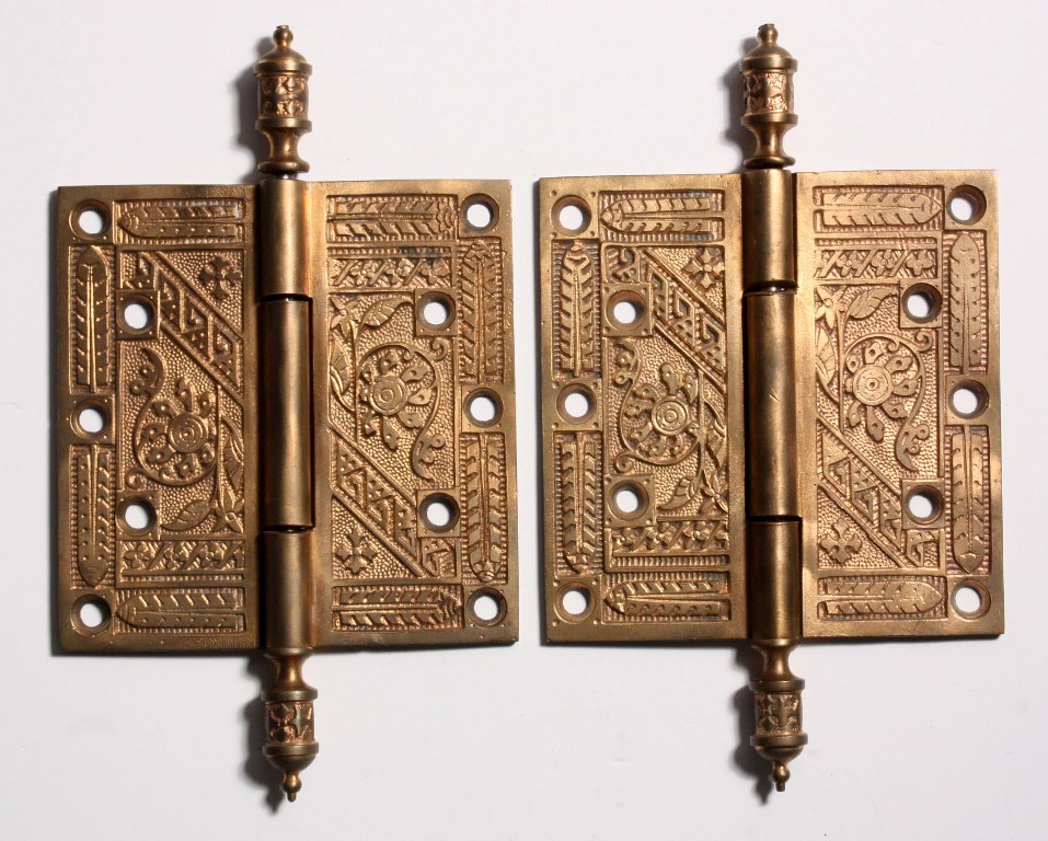 SOLD Magnificent Pair of Antique 5" Cast Bronze Hinges, "Diagonal" by P. & F. Corbin -0