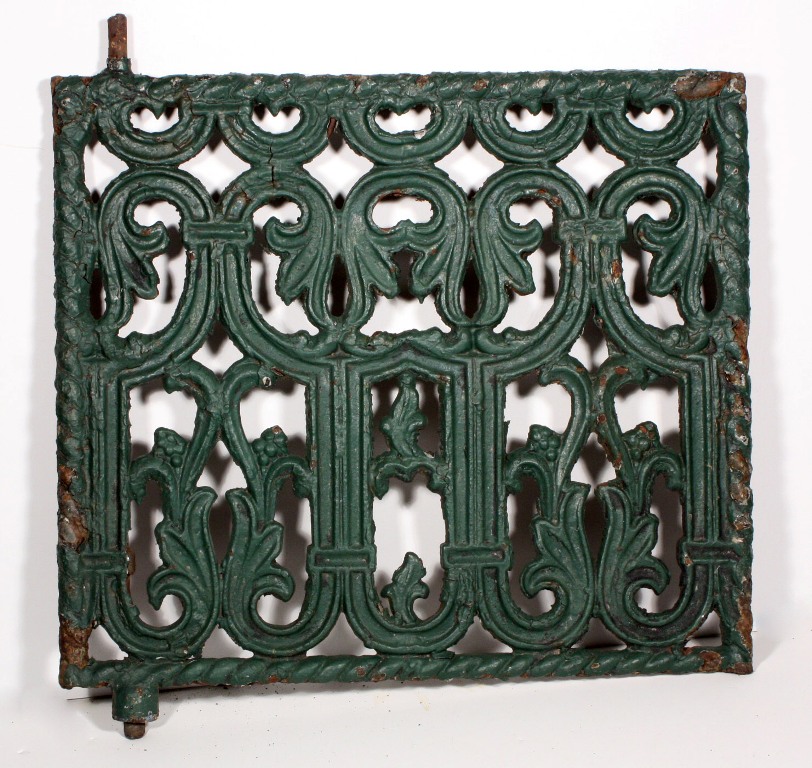 SOLD Antique Green Cast Iron Window Gate with Leaves & Berries-0