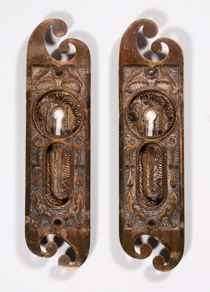 SOLD Unusual Pair of Antique Cast Bronze Pocket Door Plates, c. 1880’s-0