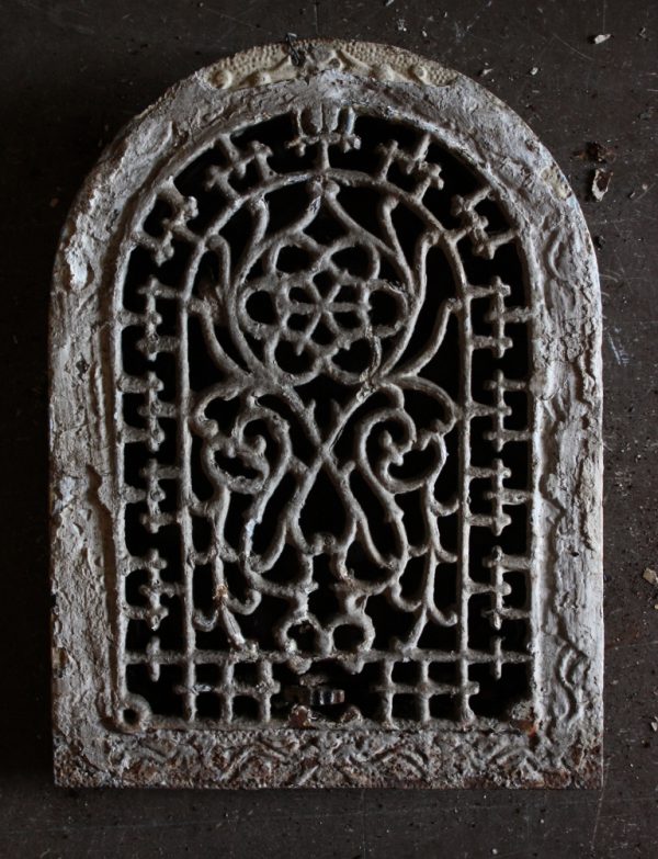 SOLD Antique Arched Heat Register with Floral Design and Ornamented Border-0