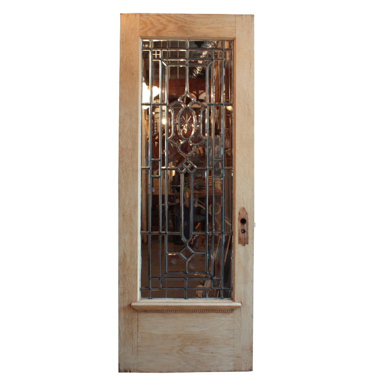 Amazing 34" Salvaged Exterior Door with Beveled Leaded Glass, HandCut