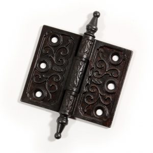 Wonderful Antique 3-1/2” by 3" Eastlake Hinge with Steeple Finials, Cast Iron-0