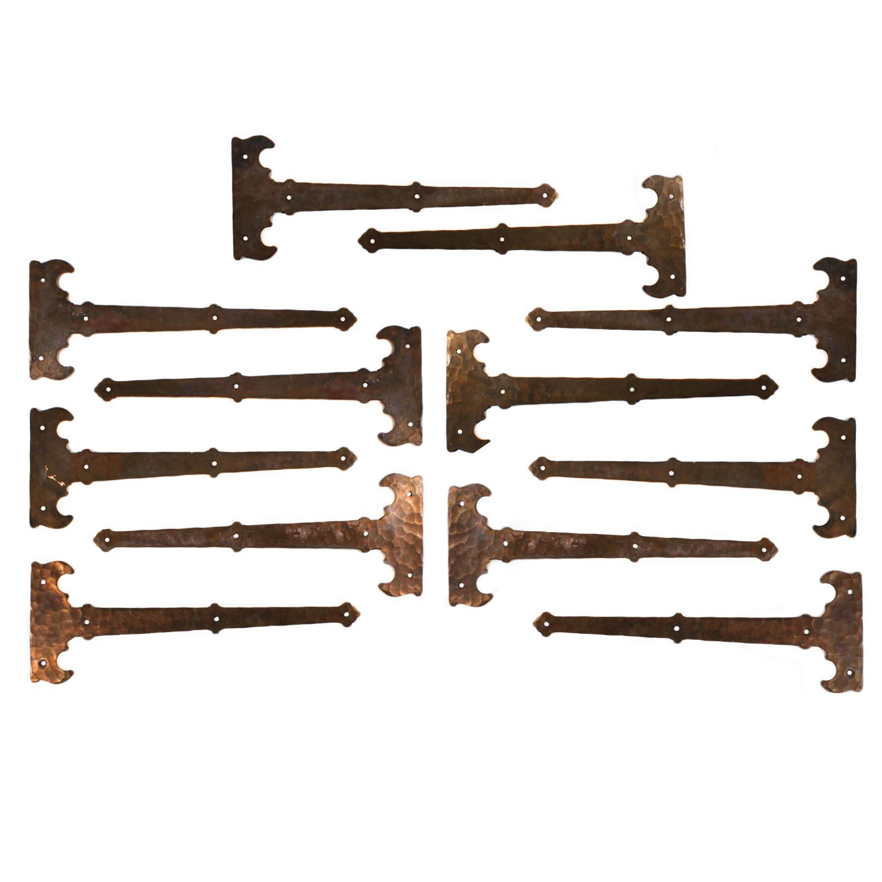 Pair of Antique Strap Hinges, Hammered Bronze c. 19th Century