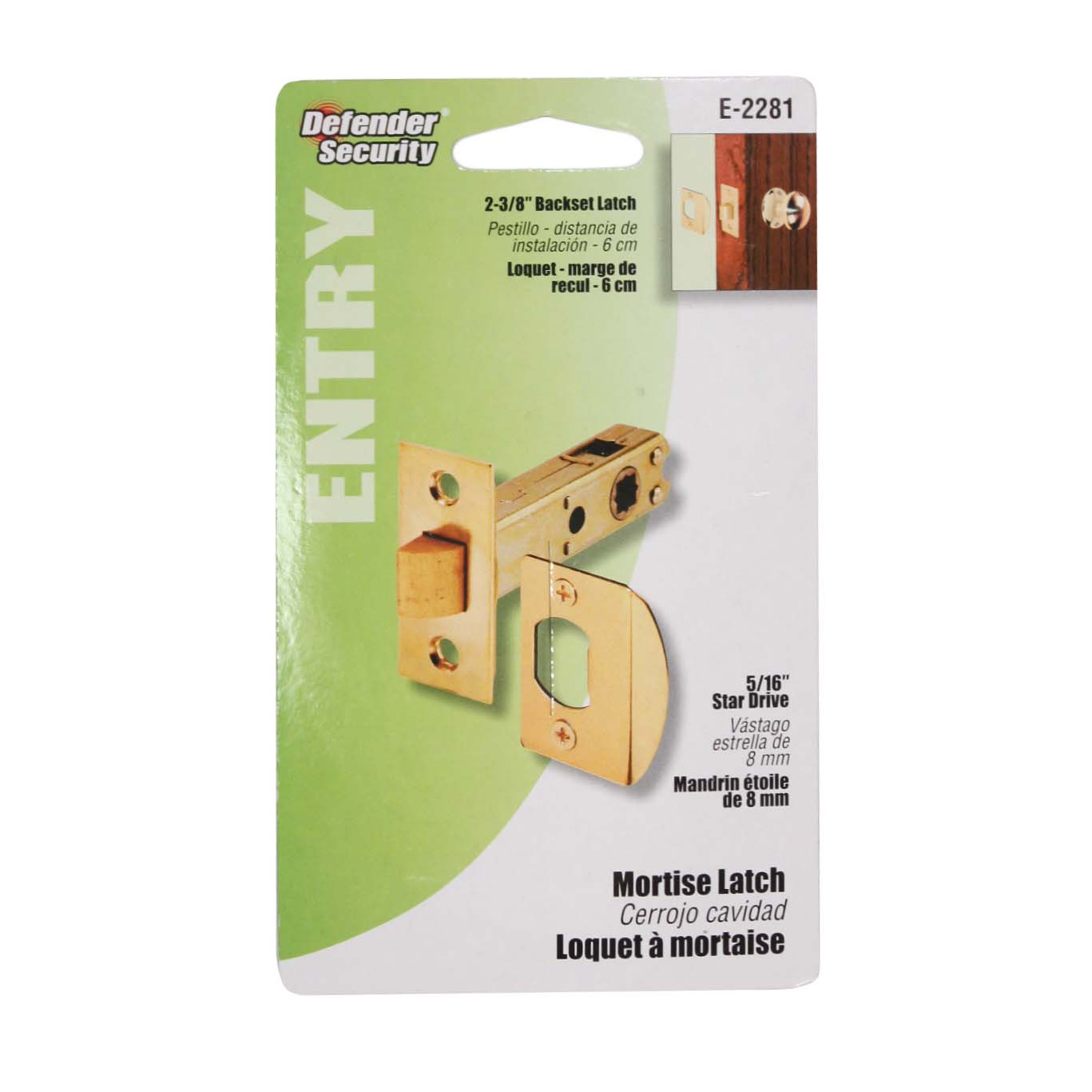 Modern Mortise Latch Set for Antique Knobs, 2-3/8” Backset, 5/16” Square Drive, Brass-0