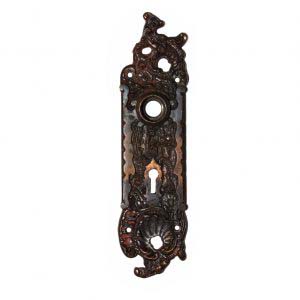 Antique Cast Iron “Belfort” Door Plates, Signed Reading Hardware, 19th Century-0