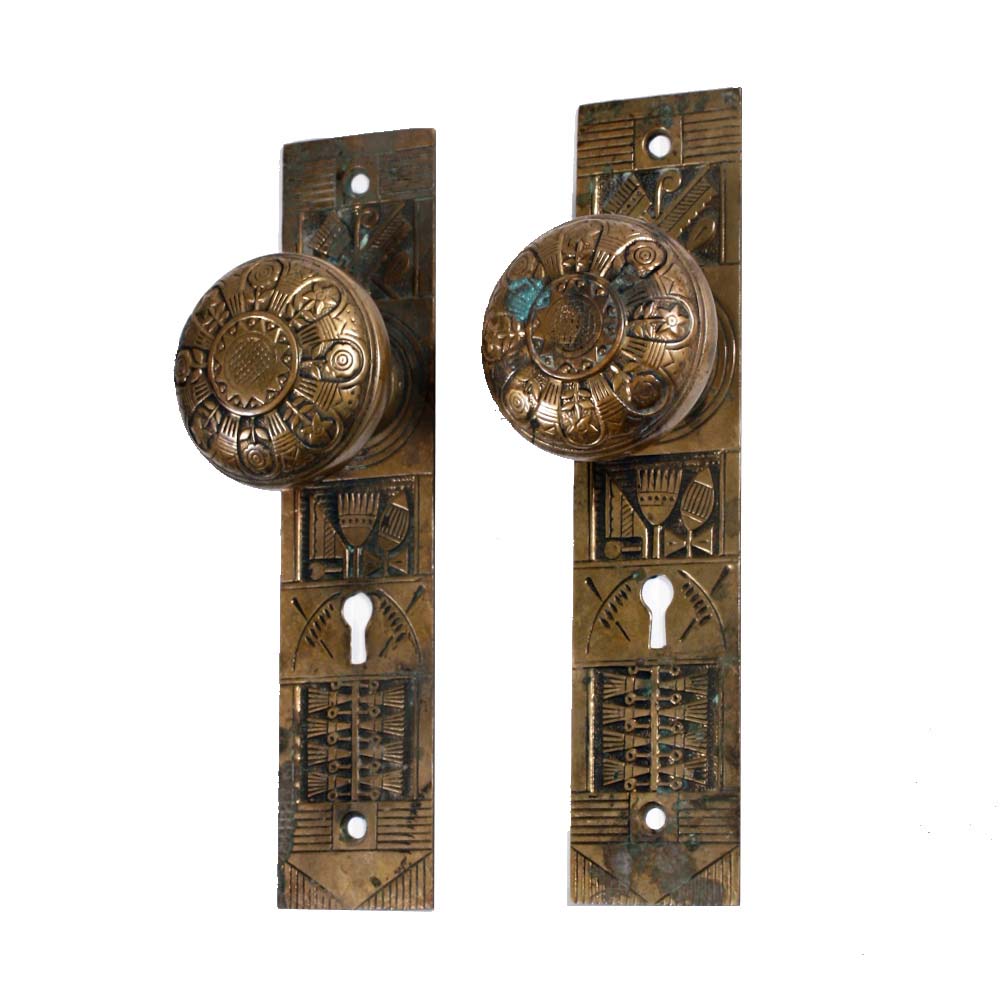 Antique Cast Bronze Eastlake Door Hardware Set, Nashua Lock Co. c. 1885