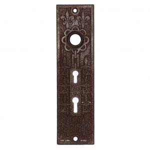 Antique Cast Iron Fleur-de-Lis Exterior Doorplate, Signed Mallory Wheeler Co.
