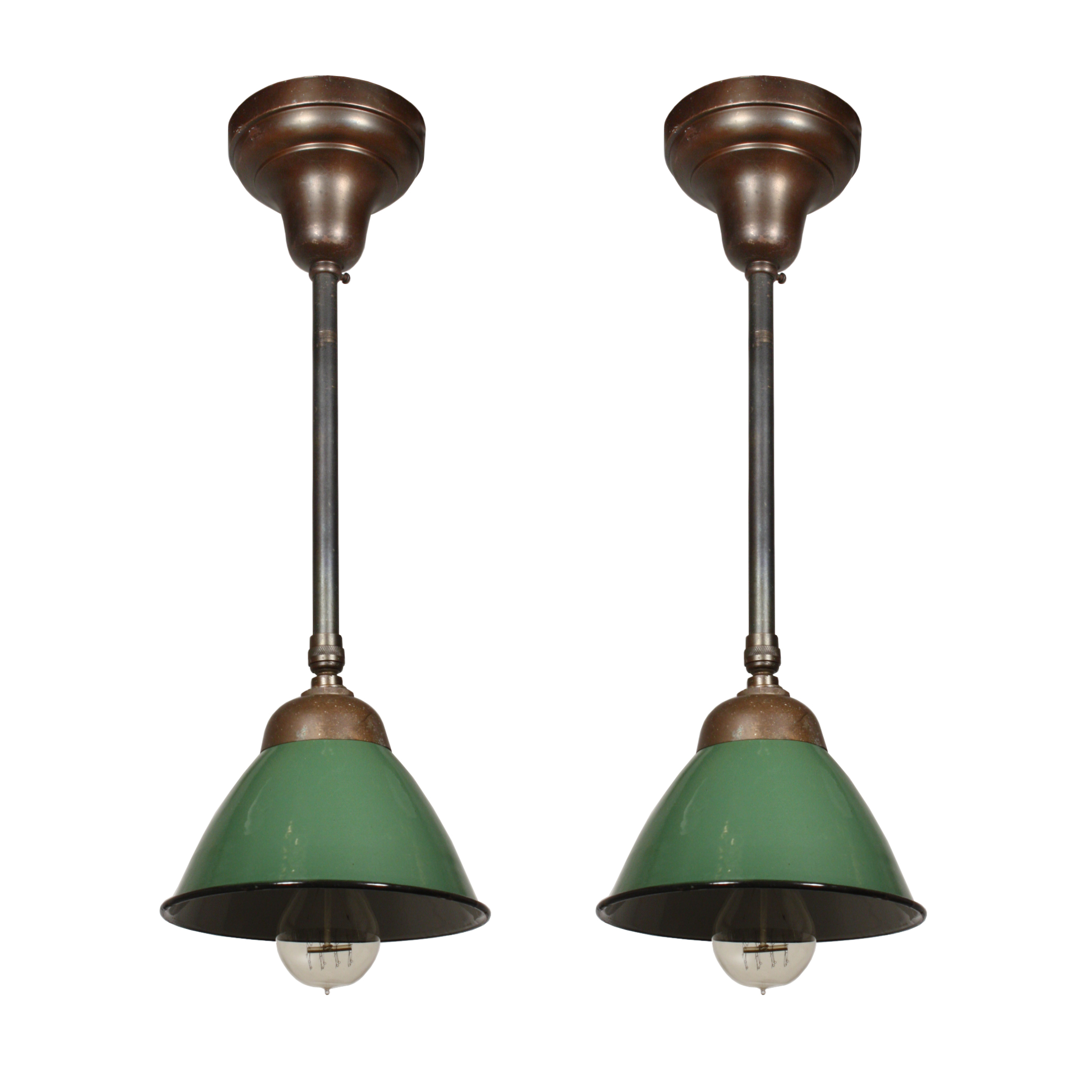 Original Vintage Green Enamel Pendant Lights