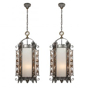 Substantial Antique Gothic Revival Lanterns, Iron & Brass, c. 1910-0