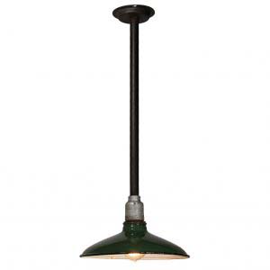 Antique Industrial Pendant Light with Green Enamel & Porcelain Shade-0