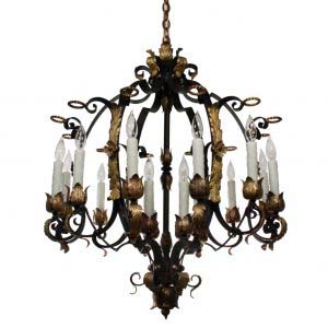 Substantial Antique Twelve-Light Two-Tone Iron and Bronze Chandelier -0