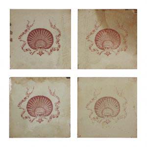 SOLD Antique Tile with Seashell Design, 6” x 6”, 19th Century
