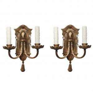 Neoclassical Cast Bronze Double-Arm Sconce Pair matching
