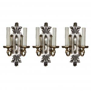 Antique Silver Plated Double-Arm Sconces matching