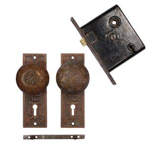Antique Cast Bronze “Arabic” Door Hardware Sets by Mallory & Wheeler