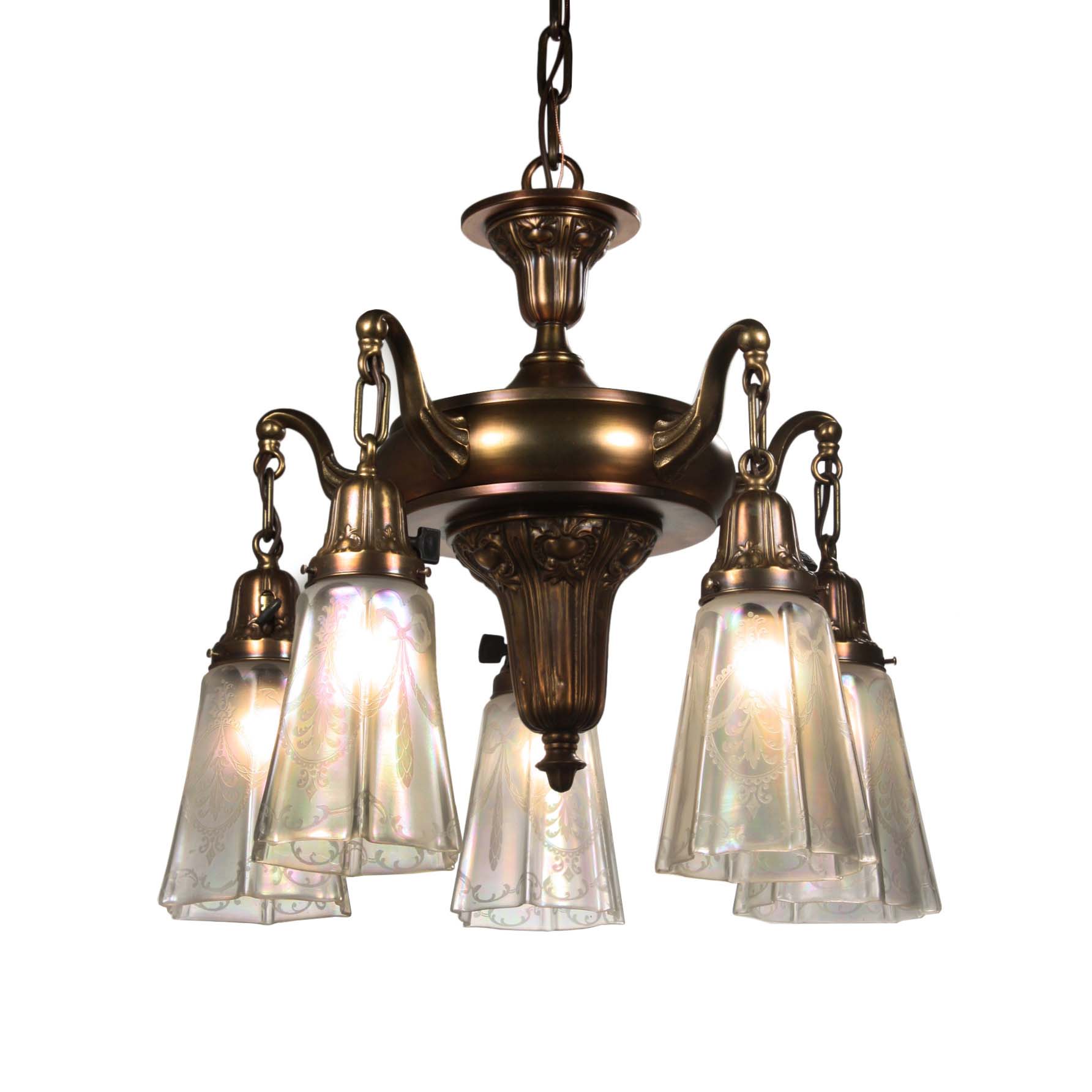 SOLD Antique Neoclassical Chandelier with Original Opalescent Shades-0