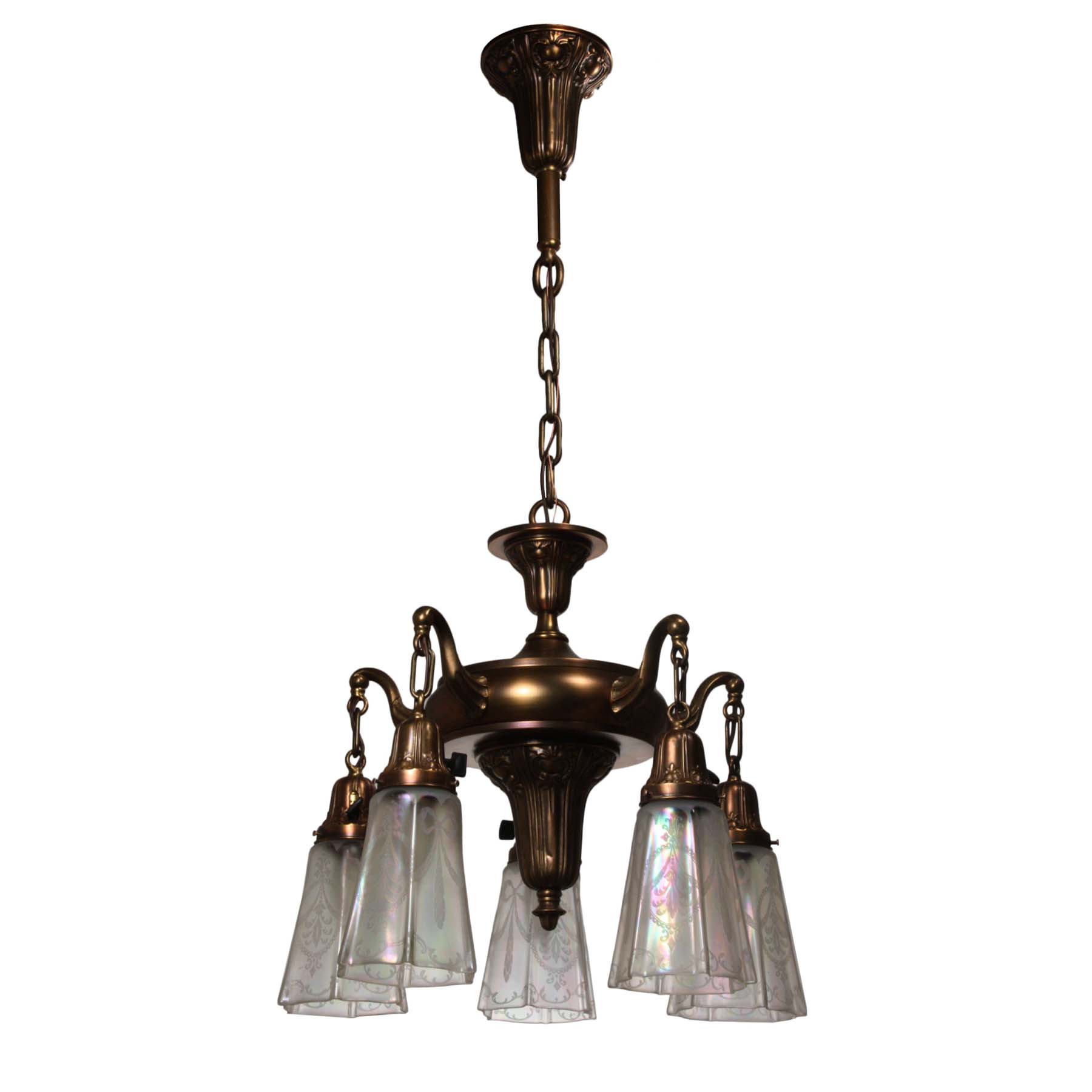 SOLD Antique Neoclassical Chandelier with Original Opalescent Shades-56892