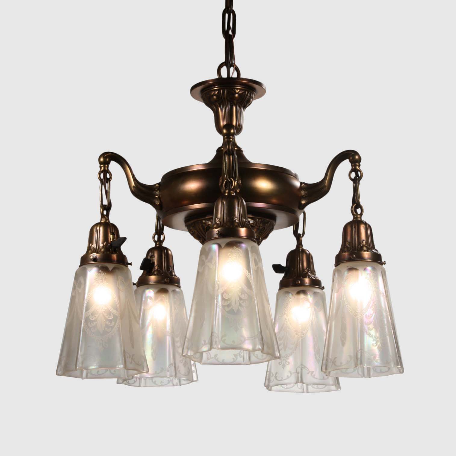 SOLD Antique Neoclassical Chandelier with Original Opalescent Shades-56891