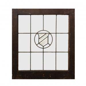 Antique American Beveled and Leaded Glass Window, Shield-0