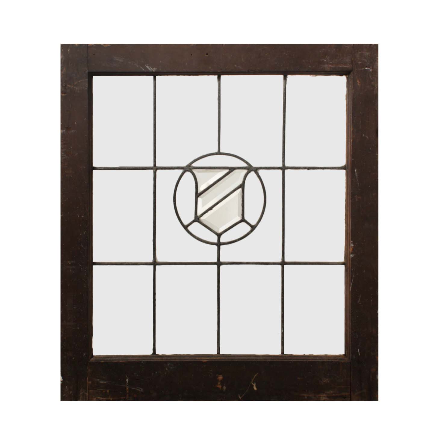 Antique American Beveled and Leaded Glass Window, Shield