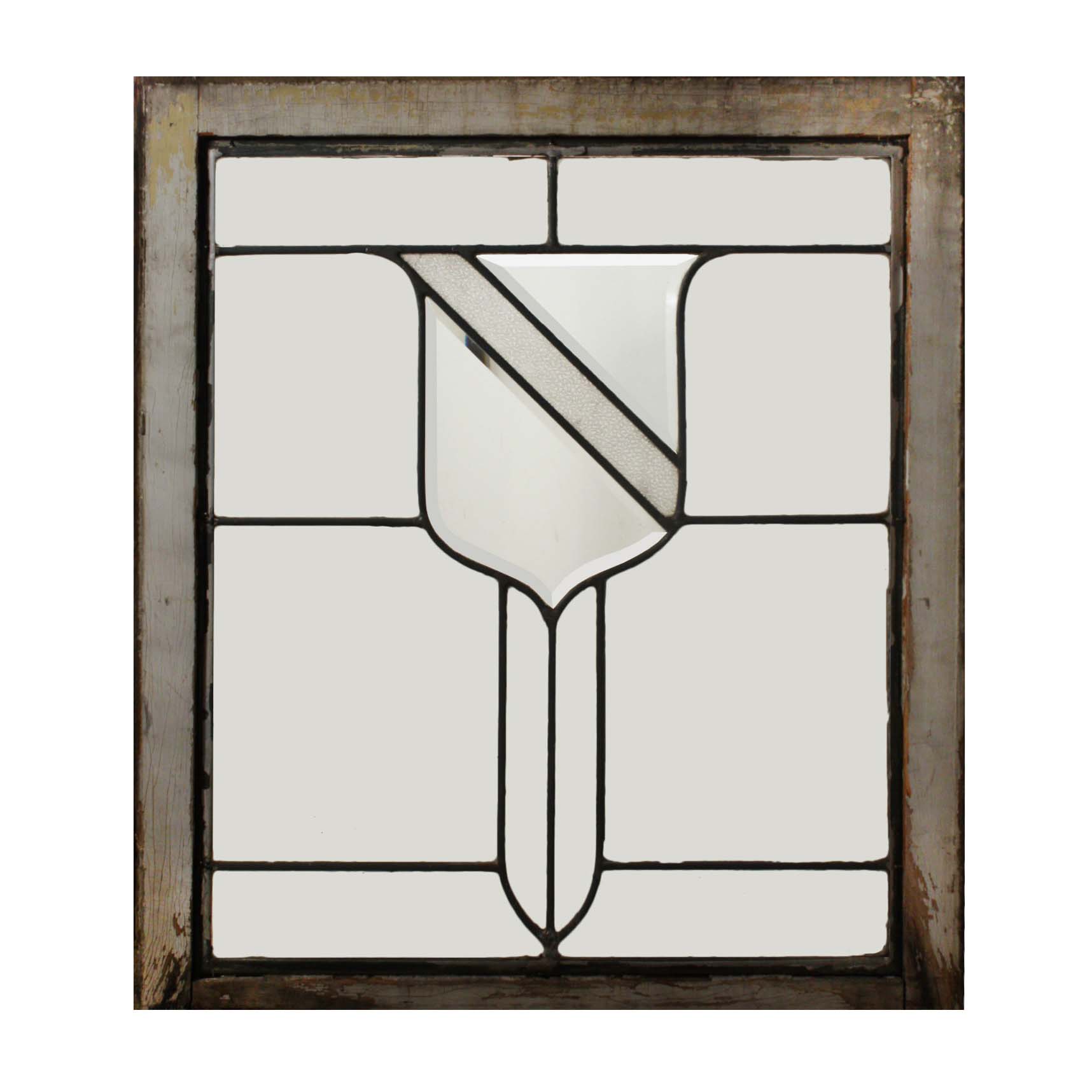 Antique American Beveled and Leaded Glass Window, Shield-57390