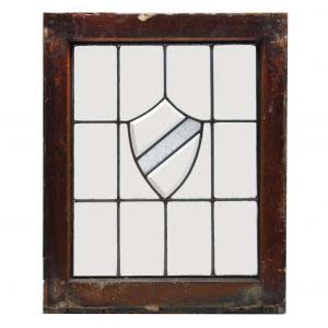 Antique American Leaded and Beveled Glass Window, Shield-0