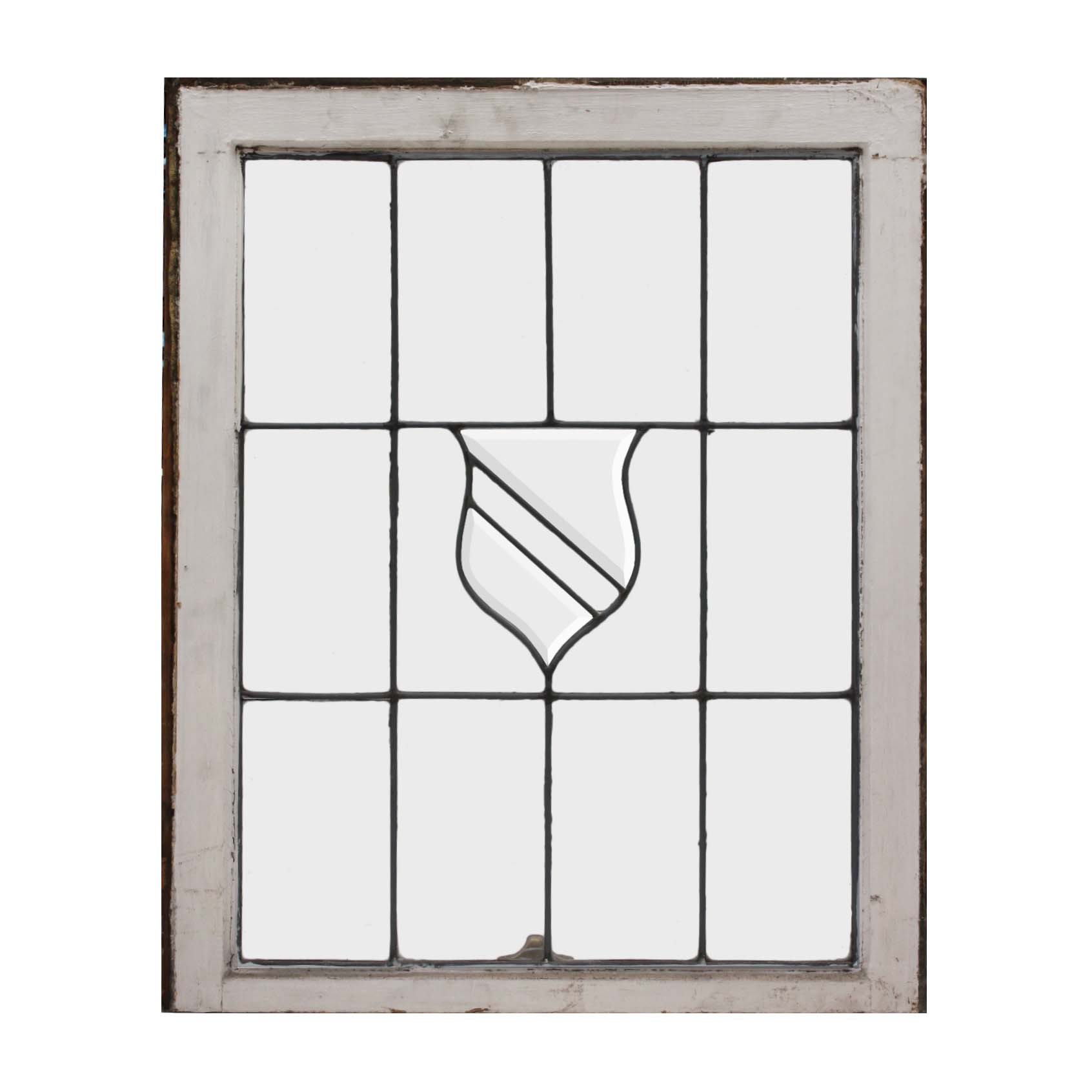 Antique American Leaded and Beveled Glass Window, Shield-58403