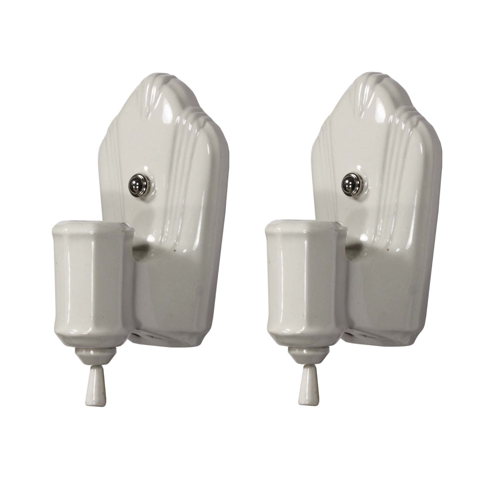 Antique Porcelain Art Deco Bath Sconces, c. 1930s.