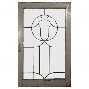 Antique American Beveled and Leaded Glass Window with Shield-0