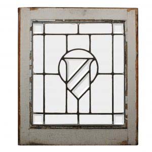 Antique American Leaded and Beveled Glass Window, Shield-0
