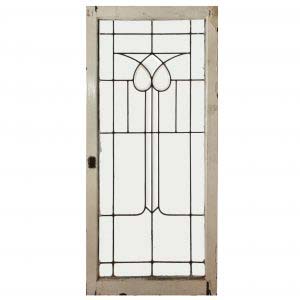 Antique American Leaded and Beveled Glass Window, Stylized Flower-0