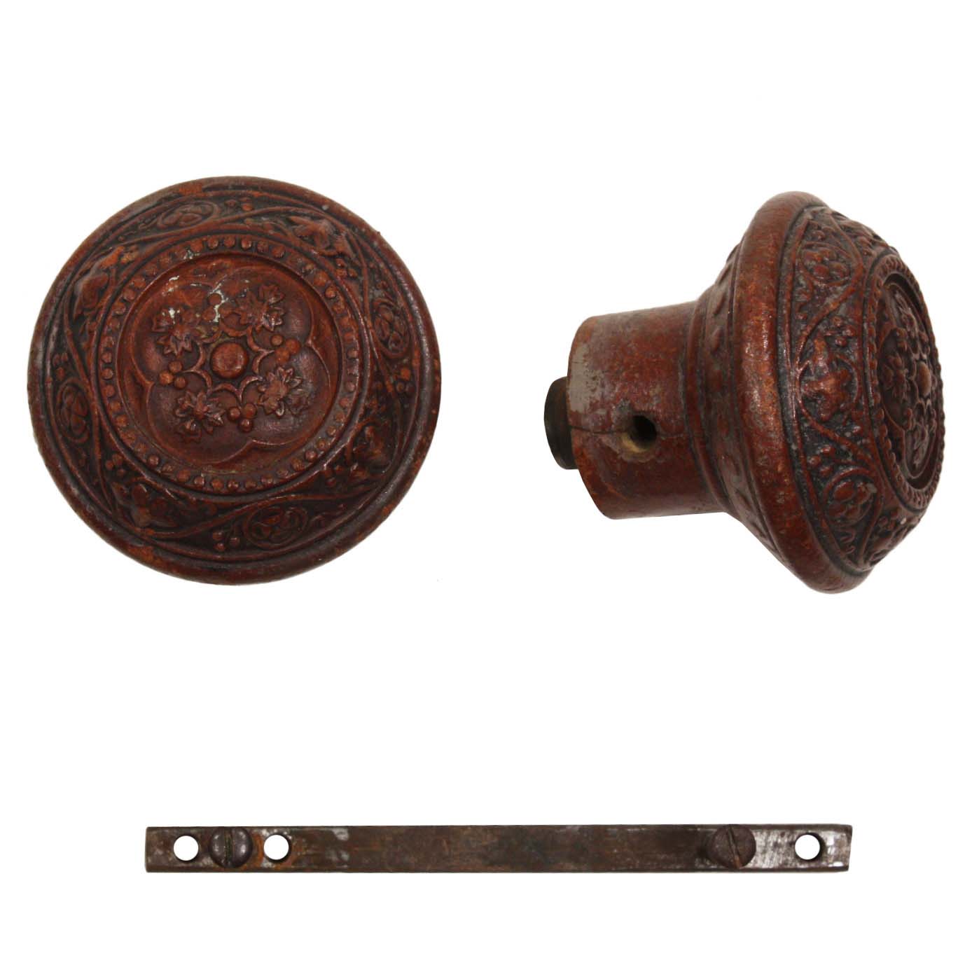 Rare Antique Wooden Door Hardware Sets with Matching Escutcheons, Late