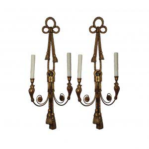 Antique Neoclassical Figural Wooden Sconces with Birds, E. F. Caldwell