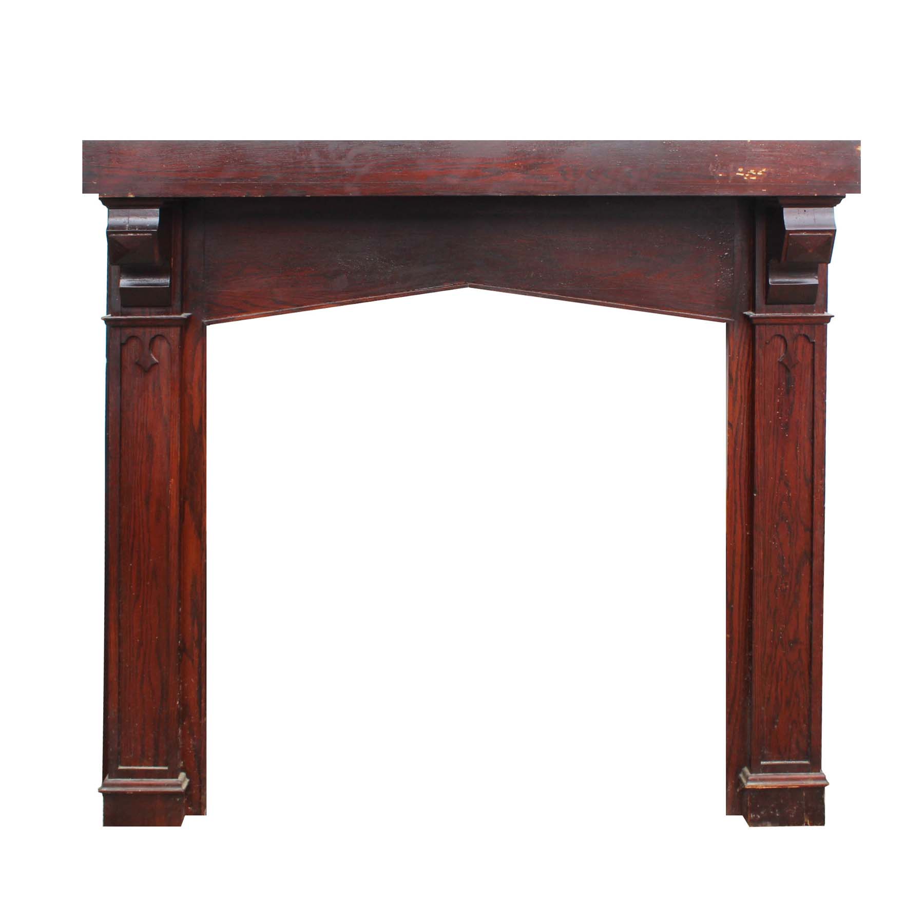Antique Tudor Fireplace Mantel in Oak, Triangular Arch Opening