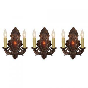Antique Cast Iron Sconce with Mica, Early 1900s-0