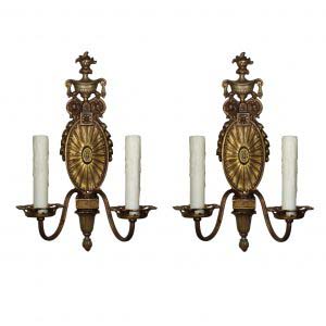 Adam Style Double-Arm Sconces by Halcolite, Antique Lighting-0