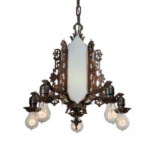 Antique Figural Art Deco Chandelier, Signed M.B. Co-0