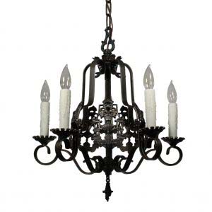 Spanish Revival Figural Chandelier with Knights, Signed Markel-0