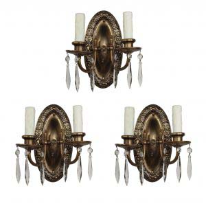 Antique Neoclassical Sconces in Brass, Icicle Prisms-0
