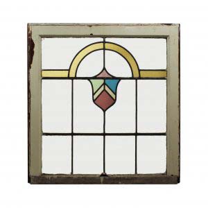 Antique American Stained Glass Window with Shield, c.1930-0