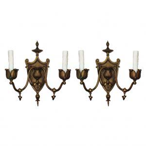 Antique Adam Style Gas Sconces in Bronze, C. 19th Century
