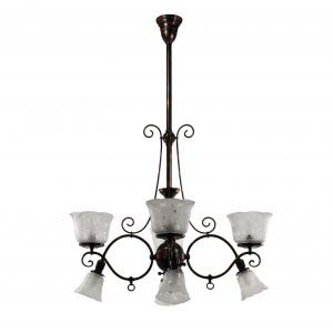 Antique Gas & Electric Chandeliers with Shades, Japanned Finish-0