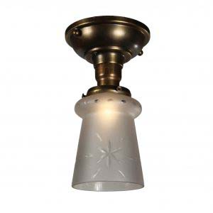 Antique Flush Mount Light Fixture, Original Hand Cut Shade-0