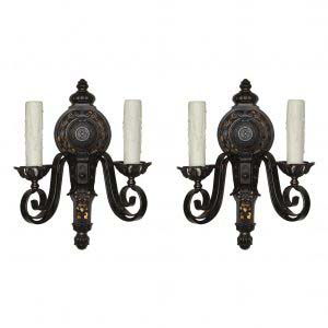 Antique Neoclassical Cast Iron Sconces with Mica -0