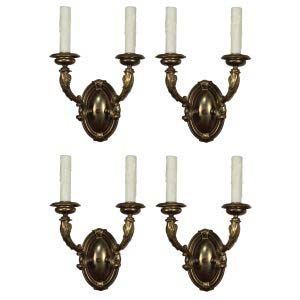 Antique Neoclassical Style Bronze Figural Sconce Pairs by E.F Caldwell