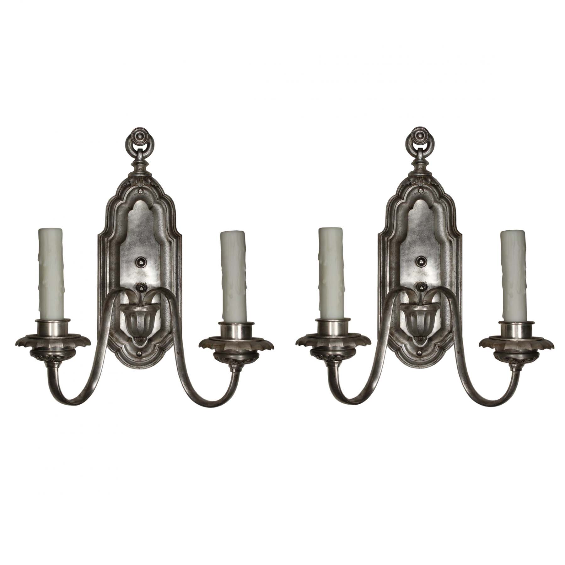 Pair of Silver Plated Neoclassical Sconces Signed Edward Miller, Antique Lighting-0