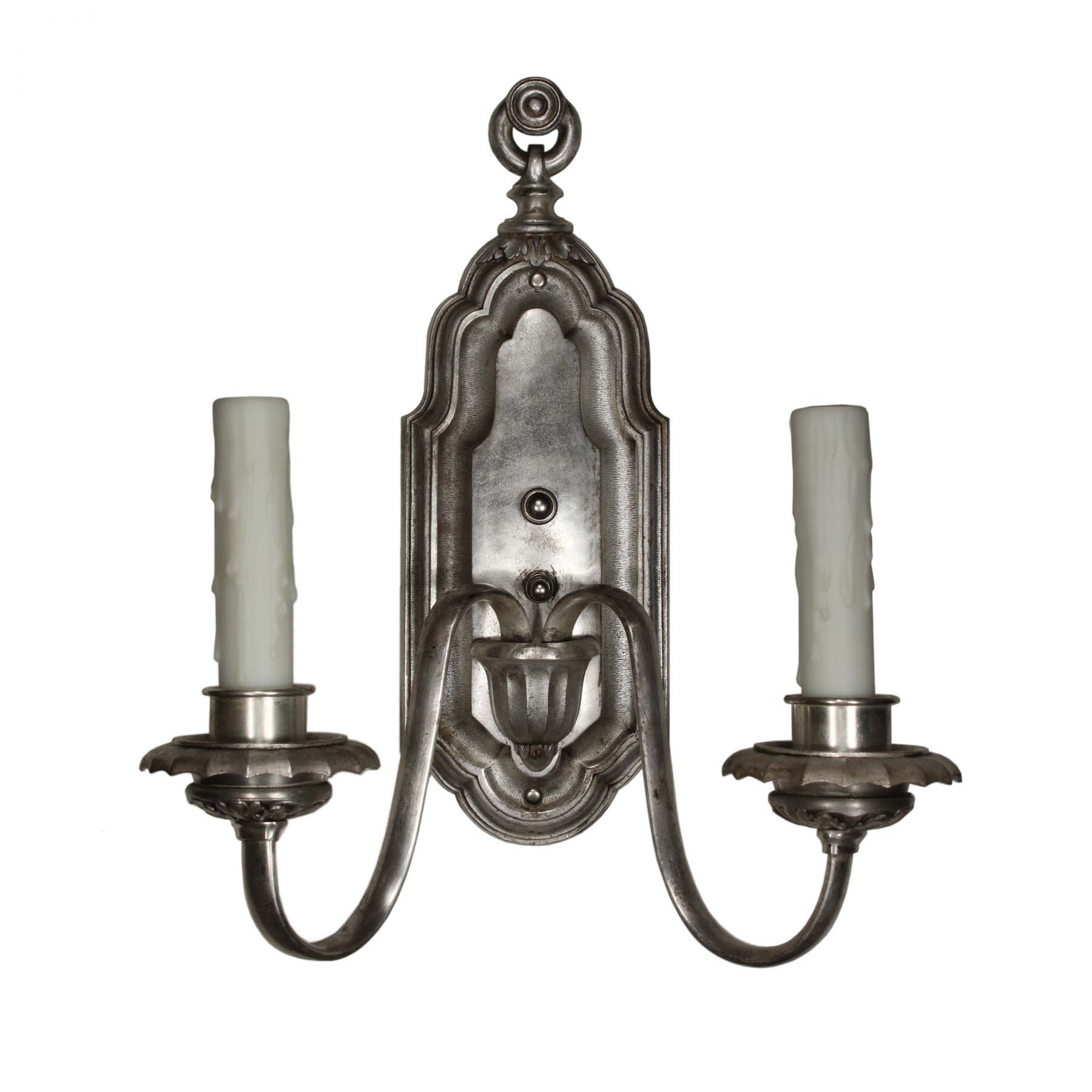 Pair of Silver Plated Neoclassical Sconces Signed Edward Miller, Antique Lighting-64359