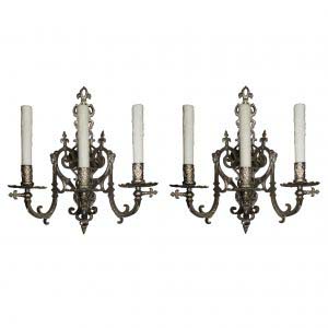 Antique French Figural Nickel-Plated Sconces, 19th century -0